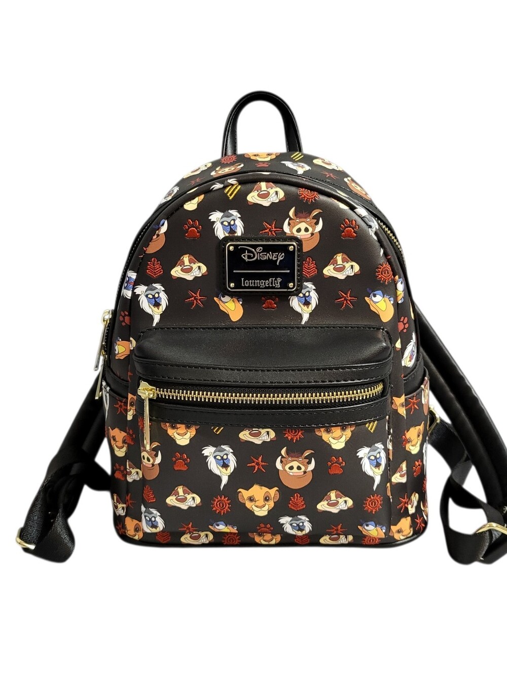Disney Loungefly Lion King Faces Mini Backpack Black All Over Print Simba Timon